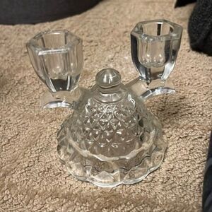 ✨ Imperial Glass Ohio Laced Edge Clear Double Light Candlesticks (Set of 2)